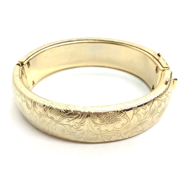 Vintage Jewelry Vintage Bangle Bracelet Etched Gold Tone Clamper Hinge Poshmark